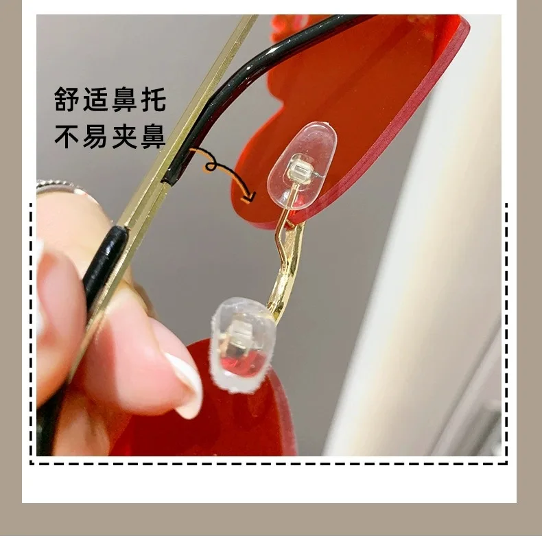 Neue Randlose Herz-Sonnenbrille mit Metallrahmen für Damen und Herren, Flammen-Sonnenbrillen für Frauen und Männer, Party- und Reisebrillen – Detail 8