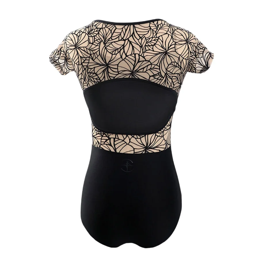 

Women's Floral Mesh Short Sleeve Ballet Leotard Elegant Back Cutout Gymnastics Training Dancewear