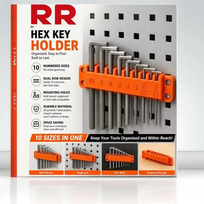 10 Sizes Numbered Hex Socket Organizer, Punch-Free Wall Mount Tool Storage Rack For Pegboard Workshop