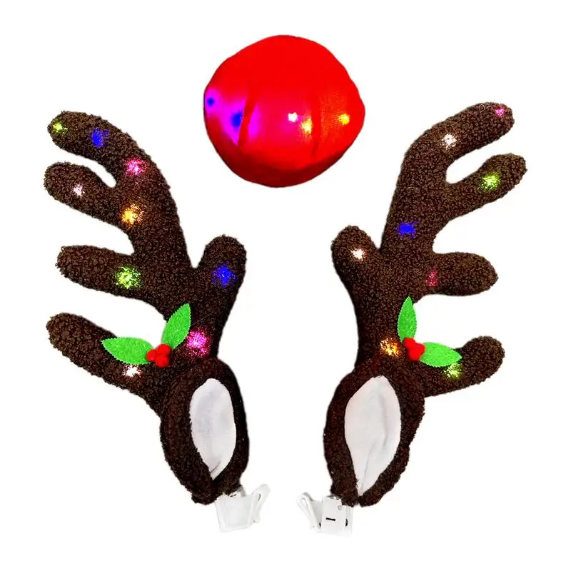 

Car Reindeer Antlers&Nose Window Roof and Grille Rudolph Reindeer Christmas Costume Accessories Decoration Kit with LED Lights