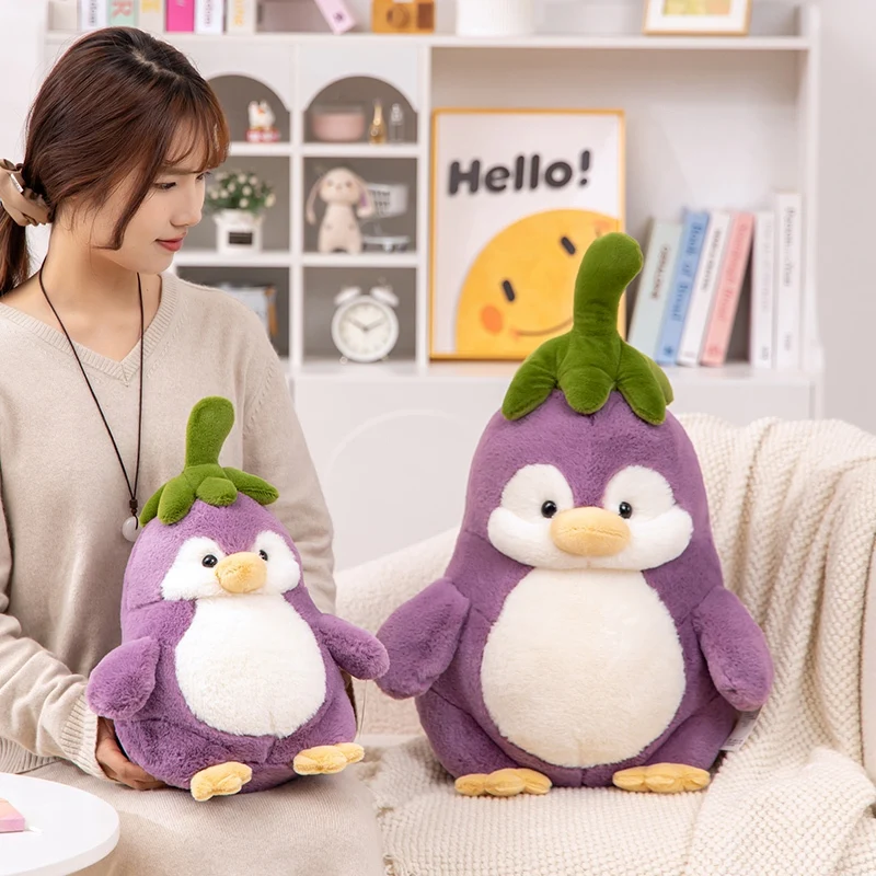 Criativo berinjela pinguim brinquedos de pelúcia dos desenhos animados animais de pelúcia planta pinguins babys apaziguar boneca para meninas presente aniversário decoração casa