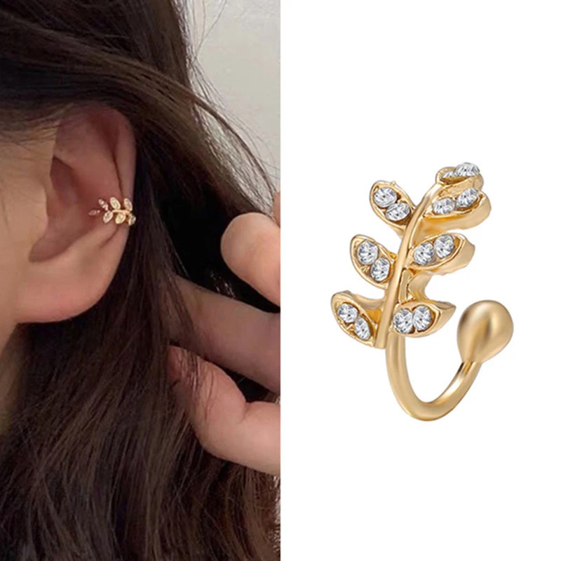 Vintage Punk Gold Color Zircon Clip Earrings for Women C-Shaped Fake Piercing Ear Cuff Earrings Ear Clip Wedding Party Jewelry