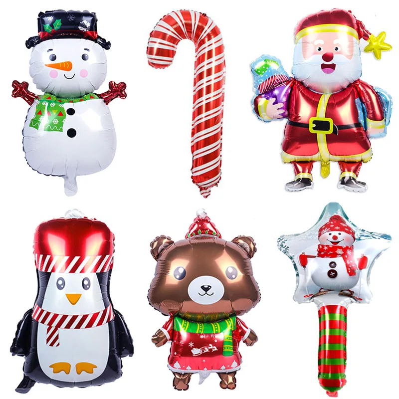 1pcs Christmas Stick Air Balloons Santa Claus Snowman Elk Christmas Aluminum Foil Balloons Kids Toys Merry Christmas Party Decor