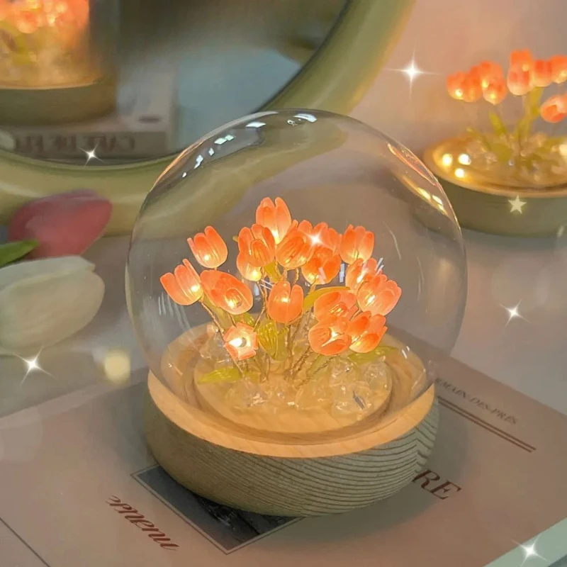 DIY محاكاة توليب LED ضوء الليل بطارية تعمل زهرة الجدول مصباح الزنبق المواد اليدوية أضواء السرير ديكور غرفة نوم
