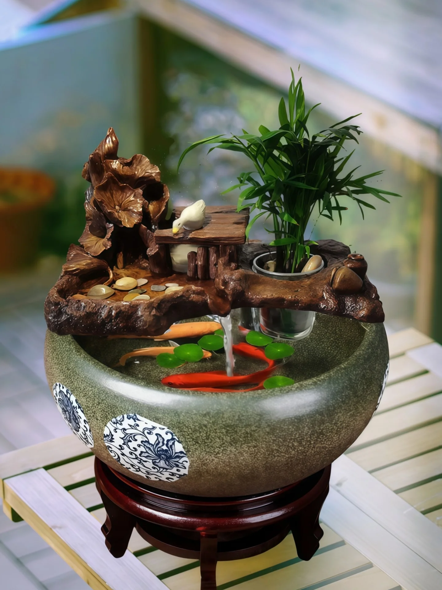 ecological-fish-tank-filter-landscape-circular-waterfall-decoration-resin-material-living-room-decor-fish-pond-full-set