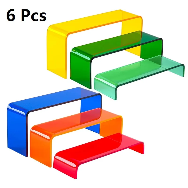 6 Pcs Colorful Acrylic Ladder Display Stand, Trapezoidal Cosmetics Display Stand, Multi-layer Toy Figurine Storage Rack