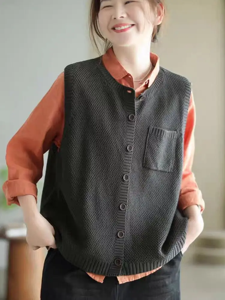 سترة نسائية محبوكة بسيطة من القطن الخالص بزر واحد مستديرة Ne Svel سترة ملونة متعددة الاستخدامات لخريف 2025 #3