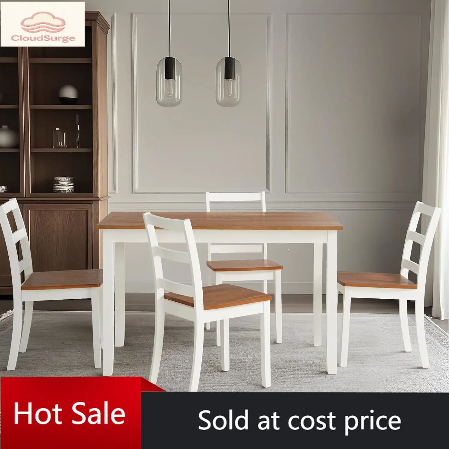 

Набор из 5 предметов: обеденный стол из массива дерева, комплект для 4 человек, прямоугольный кухонный стол в стиле фермерского дома, компактный обеденный гарнитур.