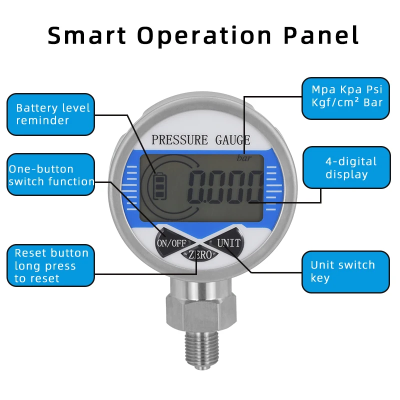 Digital Pressure Gauge 400bar 1000bar Air Liquid Fuel Oil Water Digital Pressure Manometer M20*1.5 Pressure Gauge