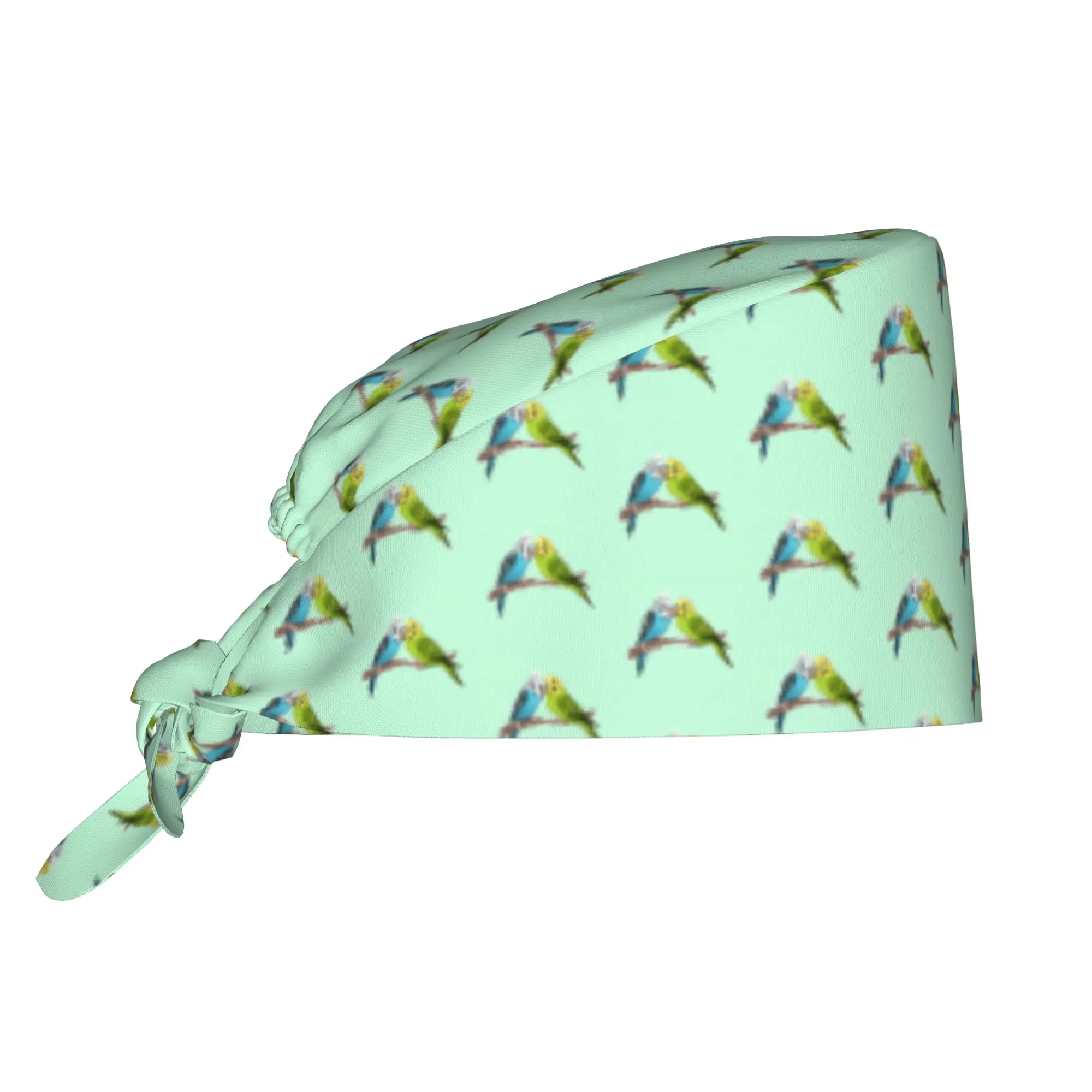 Cute Budgie Birds Scrubs Cap Surgical Hats Men Women Parrot Bird Operating Room Cap Nursing Cap Lab Works Hat