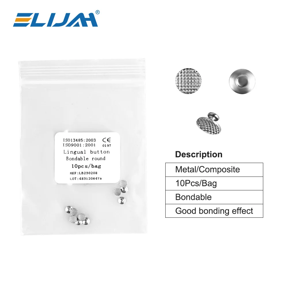 10Pcs/Bag Dental Orthodontic Lingual Button Bondable Round Mesh Base Bond Bonding Adhesive Metal Tongue Side Buckle Materials