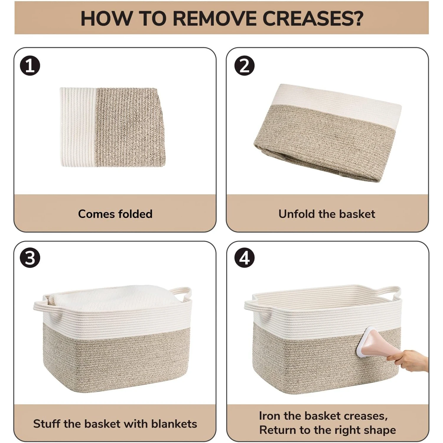 Laundry Basket, Woven Storage Baskets for Organizing, Cube Cotton Rope Baskets for Shelves, Magazine & Newspaper Baskets