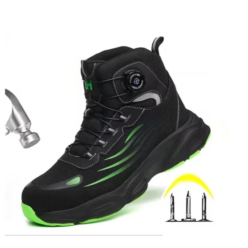 أحذية أمان رجالية عالية الجودة أحذية أمان للعمل أحذية رياضية بمقدمة من الفولاذ وزر دوران مضاد للسحق ومضاد للثقب أحذية أمان من الفولاذ