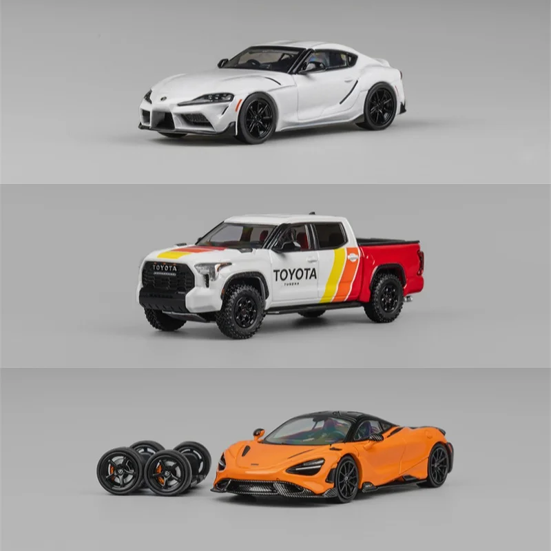 CM Model 1:64 Supra Pearl White/Tundra Baja Heritage/765LT Papaya orange Alloy Vehicle Collectible Car Model
