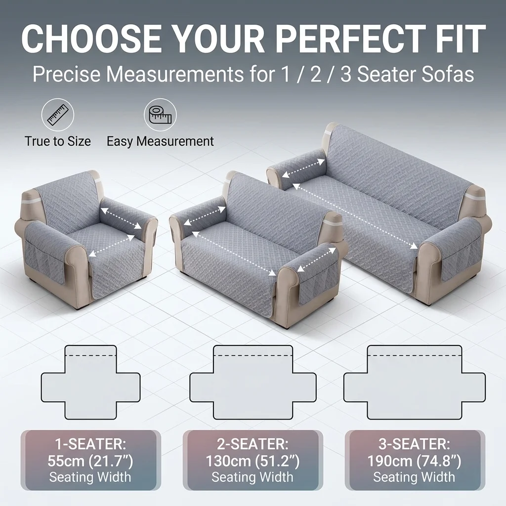 Waterproof Quilted Sofa Cover Pet Dog Anti-Scratch Couch Protector Washable Armchair Slipcover with Side Pockets 1/2/3 Seater