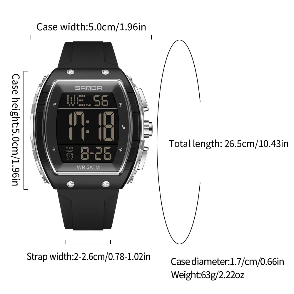 SANDA модные мужские часы водонепроницаемые спортивные электронные часы будильник светодиодный цифровой силиконовый ремешок часы со светодиодным циферблатом для мужчин