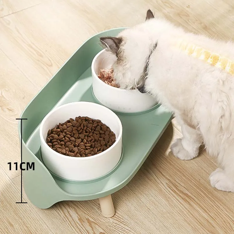 Double ceramic bowl for cat and dog, protect the cervical spine from overturning and splashing grain, water bowl, water bowl