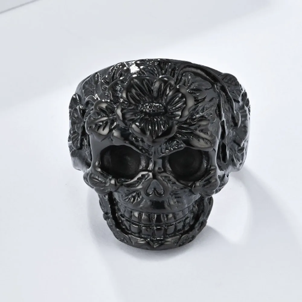 European And American Retro Pattern Skull Titanium Steel Ring Men\'s Ghost Head Hand Jewelry