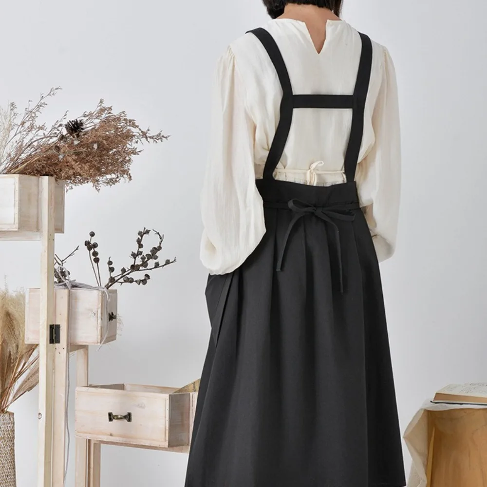 Grembiule Portatile Regolabile Impermeabile Stile Coreano Tinta Unita Grembiule da Cucina Professionale in Cotone e Lino Senza Maniche per Donne