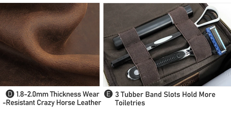 Männer Echtes Leder Reise Business Kulturbeutel Rasieren Tasche Frauen Retro Kosmetik Waschen Dusche Organizer Handtasche Große Kapazität – Detail 12