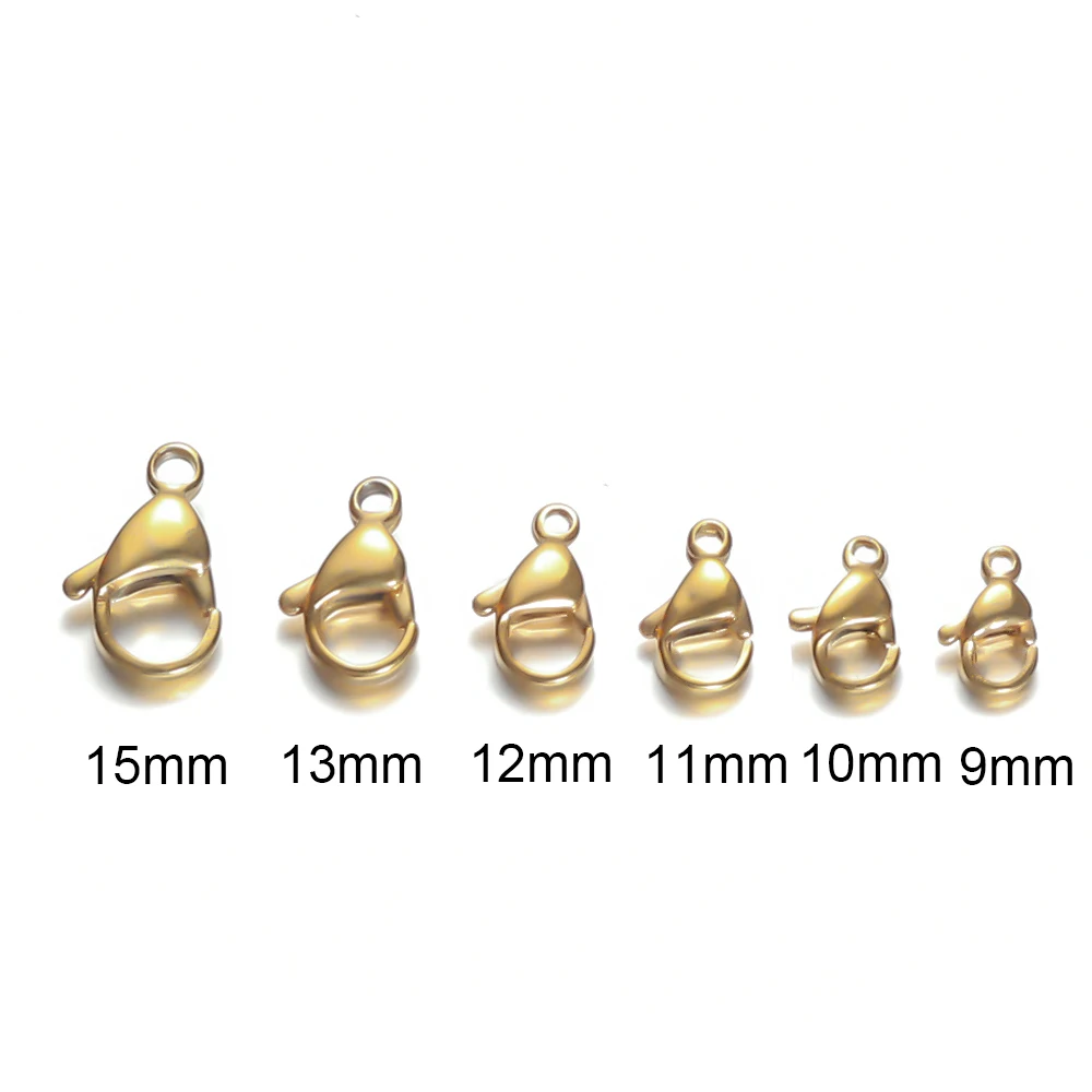 Semitree-cierres de langosta de acero inoxidable, 25 piezas, 12mm, 13mm, 15mm, Color dorado, conectores de gancho, accesorios para hacer joyas DIY