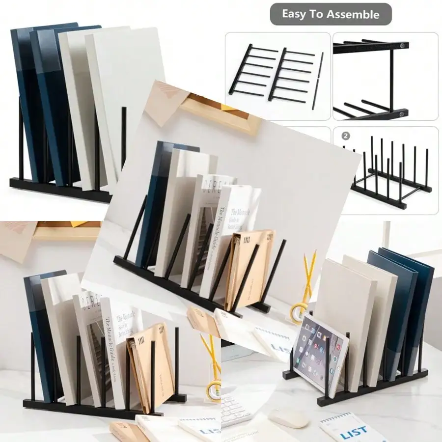 

Black Desk File Organizer 5 Section Vertical File Sorter 1 Pack Bamboo Binder And Folder Holder For Home Office And School