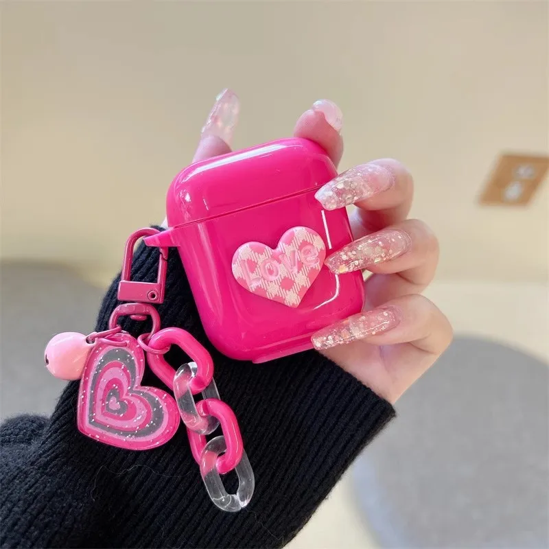 Cute Love Heart soft Earphone Protective Case for Apple Air Pods Pro 2  Cover for AirPods 3 Wireless Box With Keychain Ins 3D