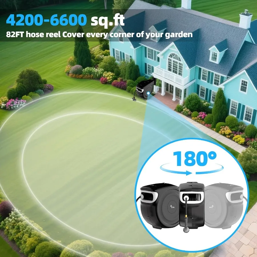 Enrouleur De tuyau d'arrosage rétractable 1 2x130 pieds, enrouleur De tuyau automatique avec buse à 7 motifs pour l'irrigation extérieure murale De