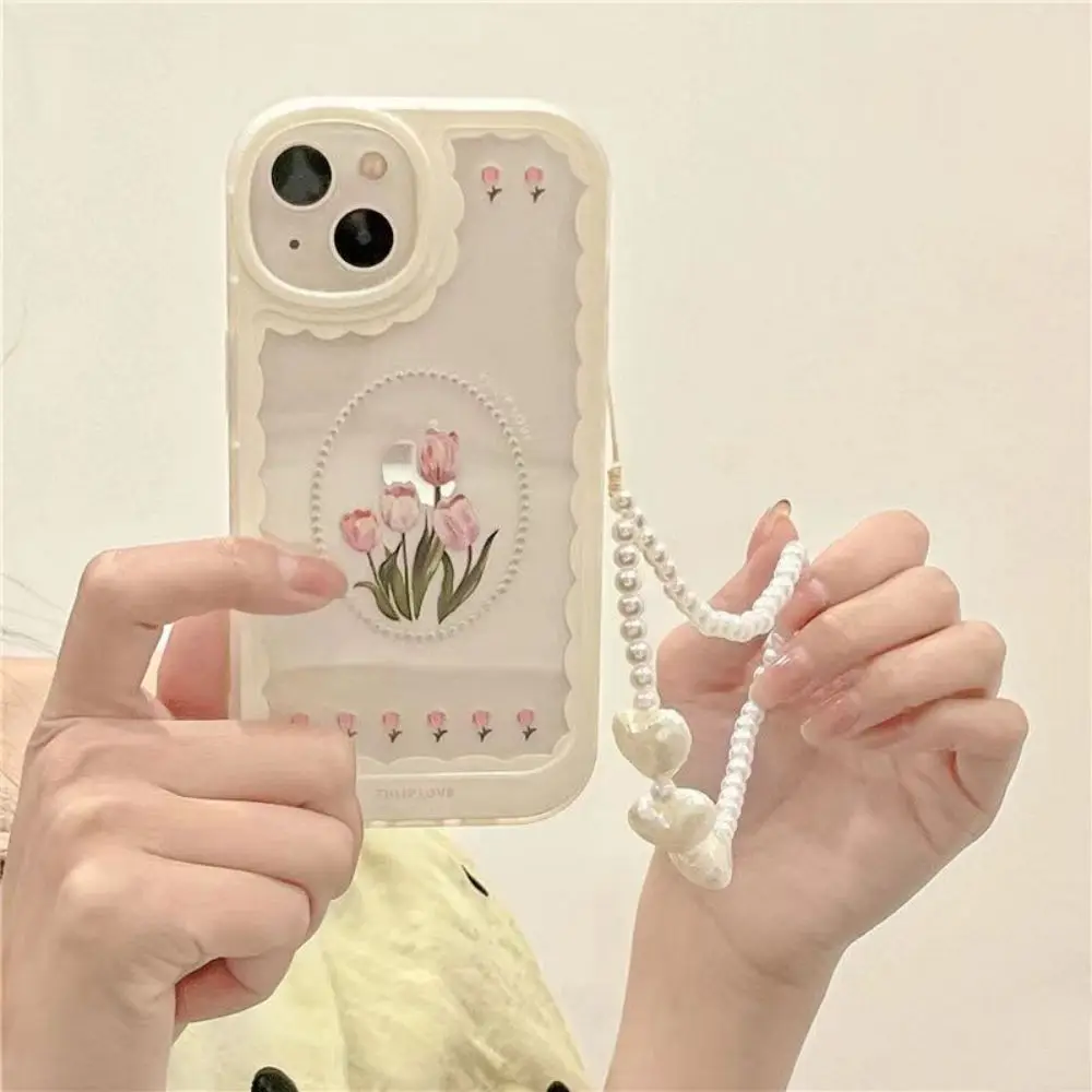 For case iphone 13 Korea INS Tulip Flower Lanyard Phone Case For iPhone 11 Pro Max 12 XR X XS Cover Hand Strap Bracelet Cases