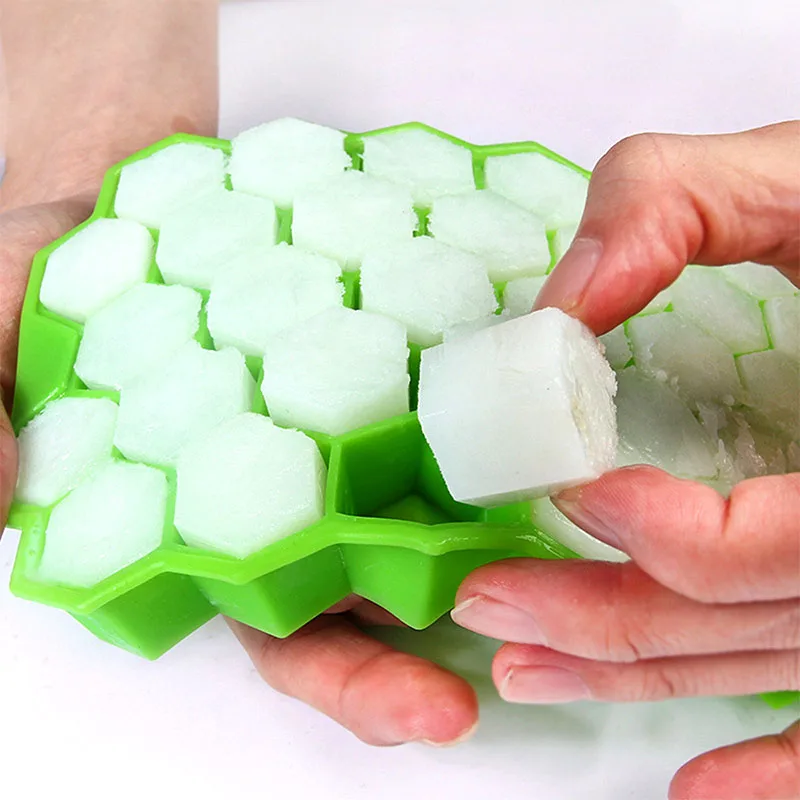 Silicone Honeycomb Ice 37 Grids Lattice Cube Tray Maker with Lid DIY Ice Mold Bar Creative Homemade Ice Making Box Kitchen Tools