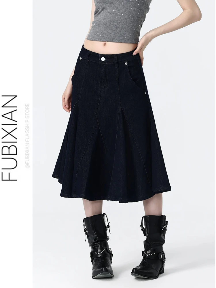 

Retro American Denim Garden Party Half Skirt Women's Summer New Slimming Versatile Bodycon Midi Skirt High Waist Fish Tail