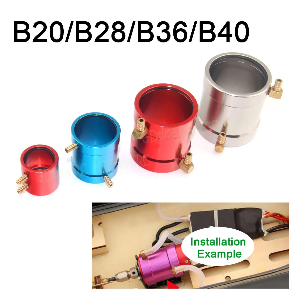 Aluminum Marine Motor Water Cooling Jacket for B20/B28/B36/B40 ID 20mm 28mm 36mm 40mm for RC Boat Brushless Motor