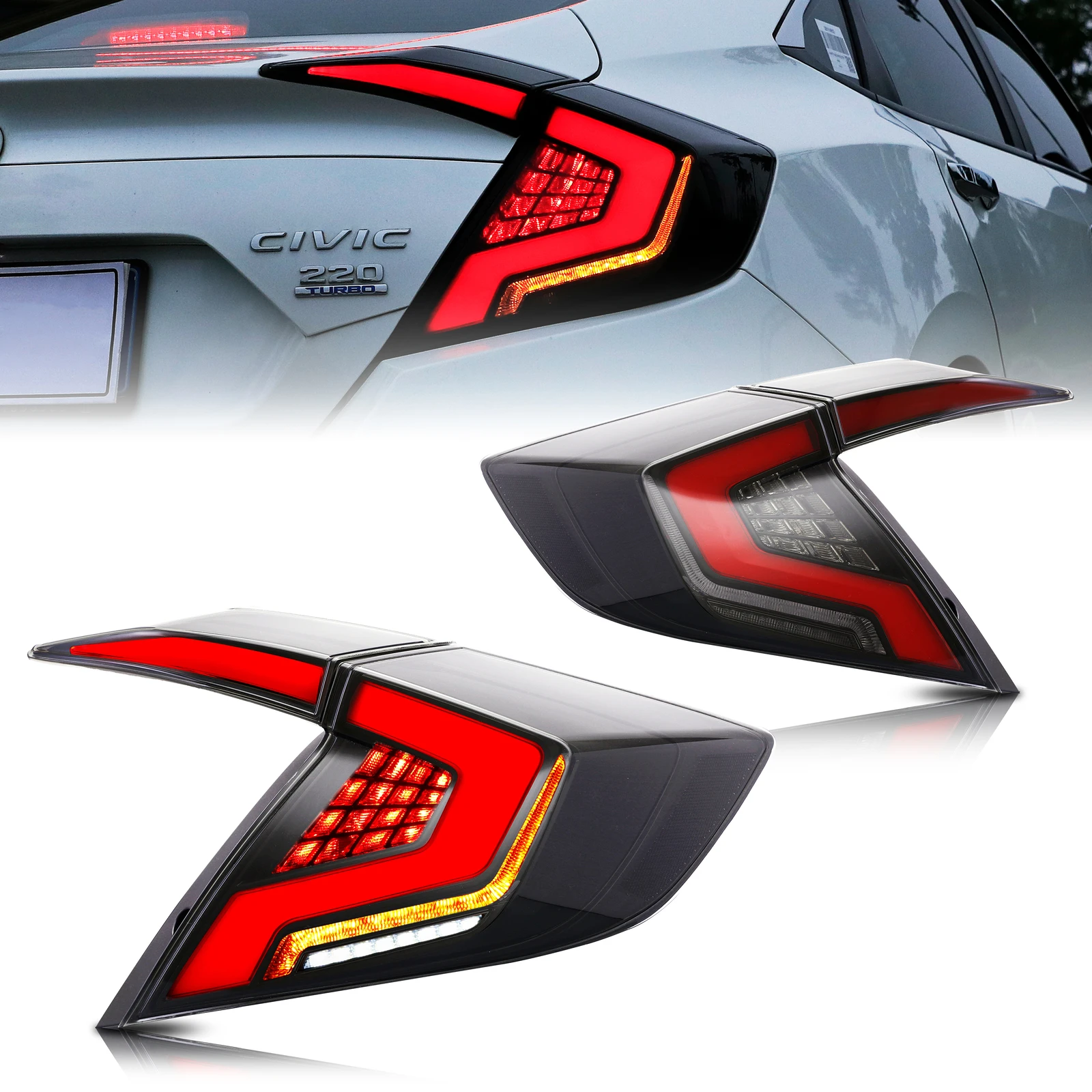 

LED Sequential Tail Lights Assembly for Honda Civic 2016-2021 Sedan Animation Sequential Turn Signal Trunk Rear Brake Lamps