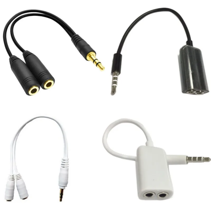 1pcs 3.5mm black/white 1 in 2 couples audio line Earbud Headset Headphone Earphone Splitter For pad Phone Android Mobile MP3 MP4