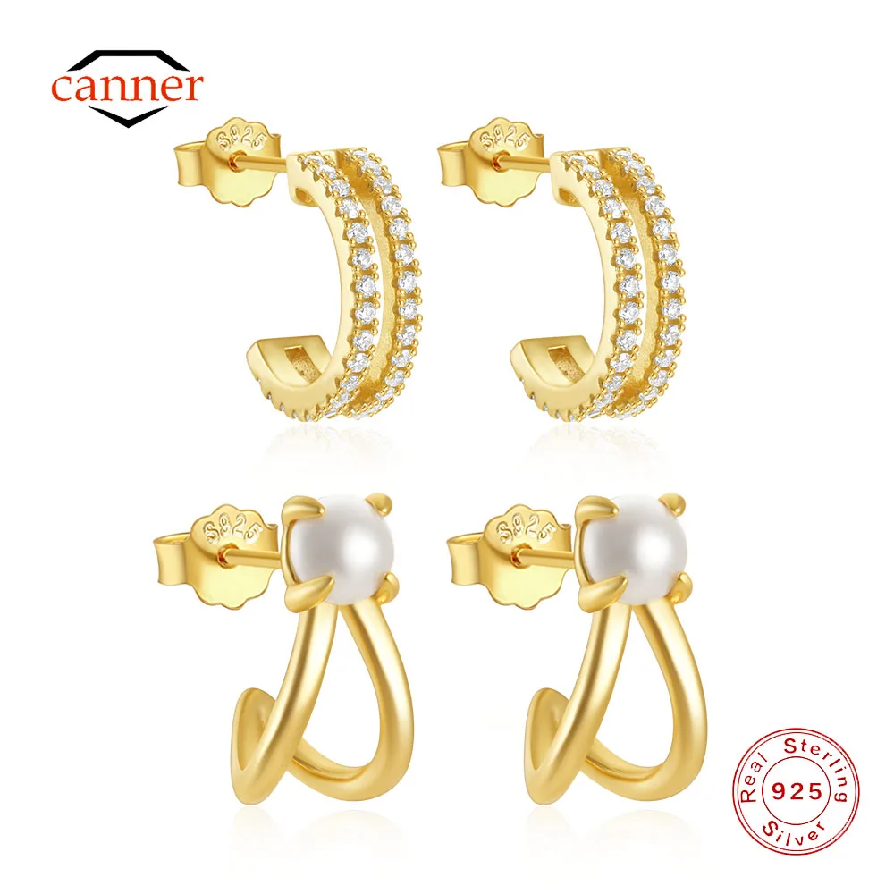 

CANNER 925 Sterling Silver French Vintage Hollow Pearl Stud Earrings For Women Ins Minimalism Small Elegant Earrings Jewelry