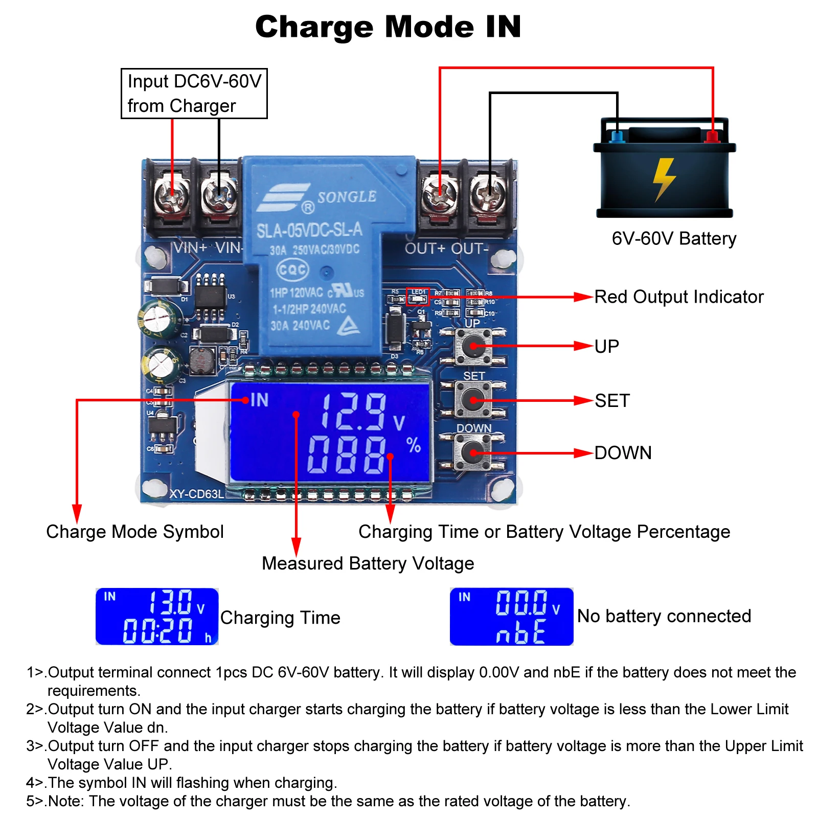 Low Voltage Protector Module Switch with LCD Display 30A Digital Over Discharge Protector for Lead Acid Lithium Battery