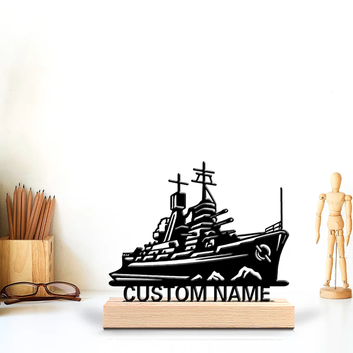 1 Pieza de Estatuas Metálicas Náuticas Personalizadas Románticas con Base de Madera, Arte de Escritorio, Perfectas para Marineros, Casas de Playa y Zonas Costeras