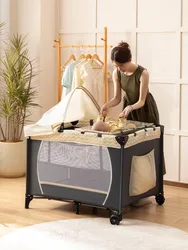 Aluminum alloy crib removable portable cradle bed foldable multi-function bb bed newborn splicing queen bed