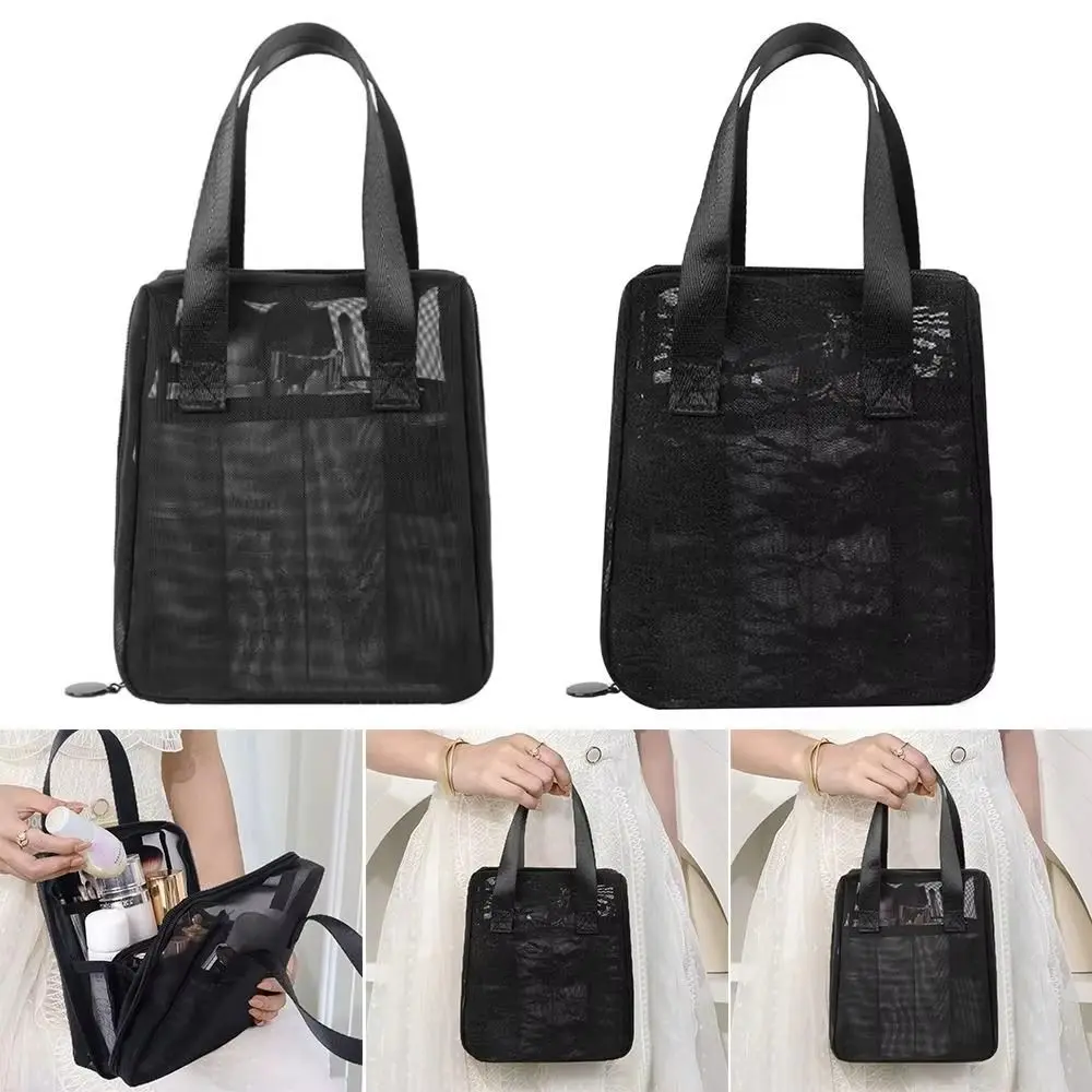 

Large Capacity Mesh Shower Bag Comfortable Handle Mesh/Lace Portable Toiletry Pouch Visible Large Opening