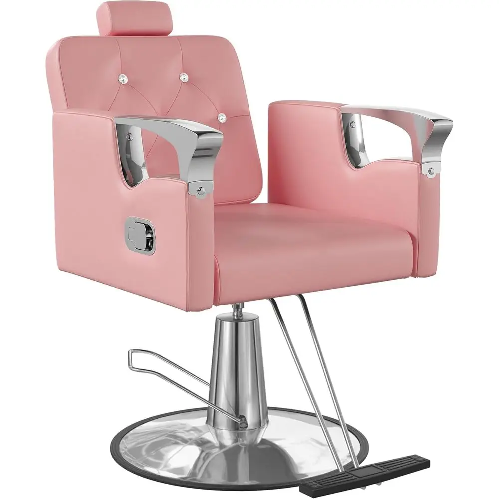 

Heavy-Duty Hydraulic Styling Chair, Reclining, 440 lbs Capacity, Pink-Silver