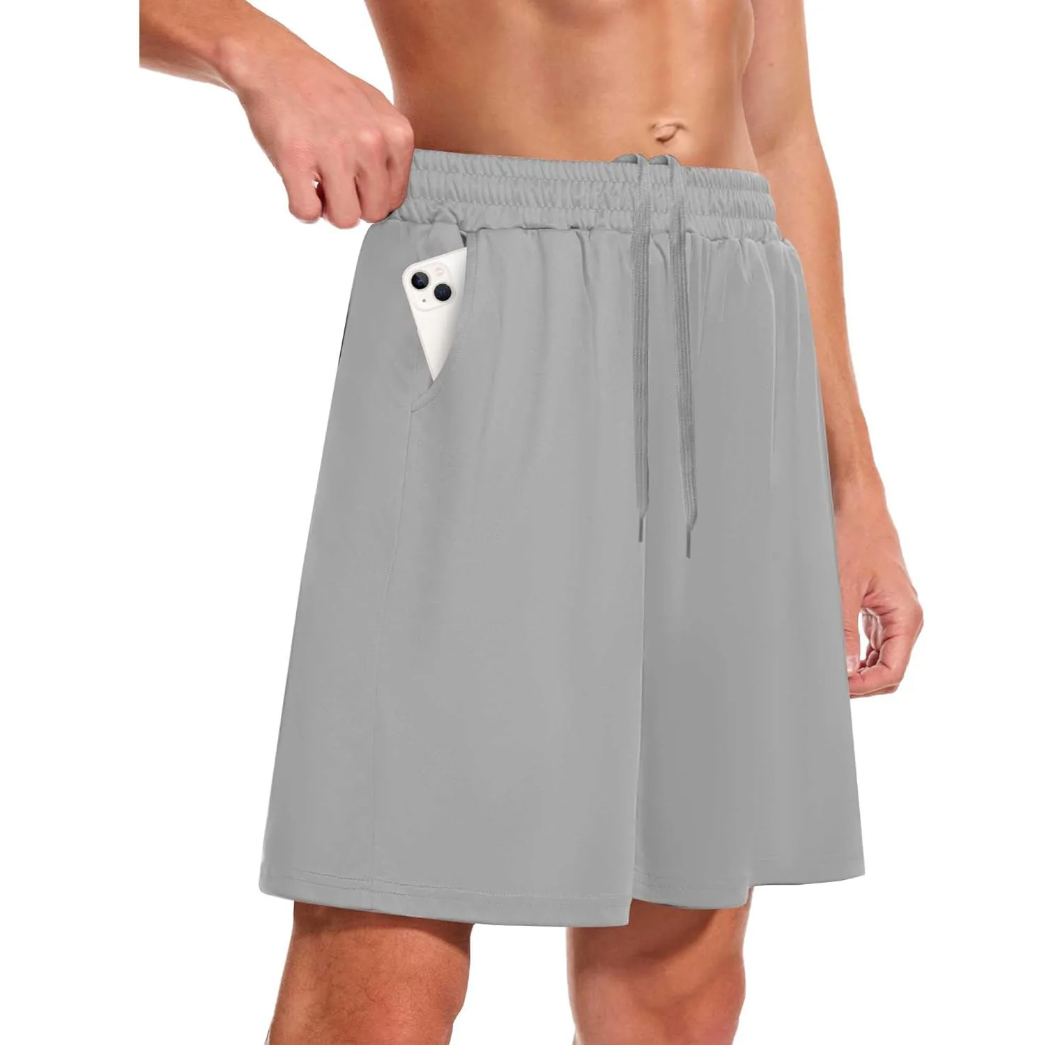 Men's solid color sports pants quick-drying casual basketball shorts with pockets running workout sportswear