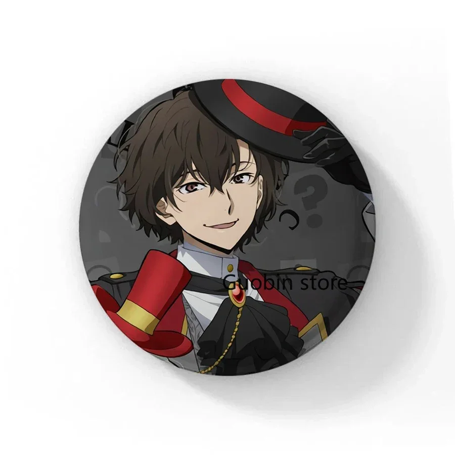 Handmade Anime Lapel Pins, broches Bungo Stray Dogs, Manga Figura Cosplay Badge, Mochila DIY, Acessório de Roupas, Botão Pin, 58mm