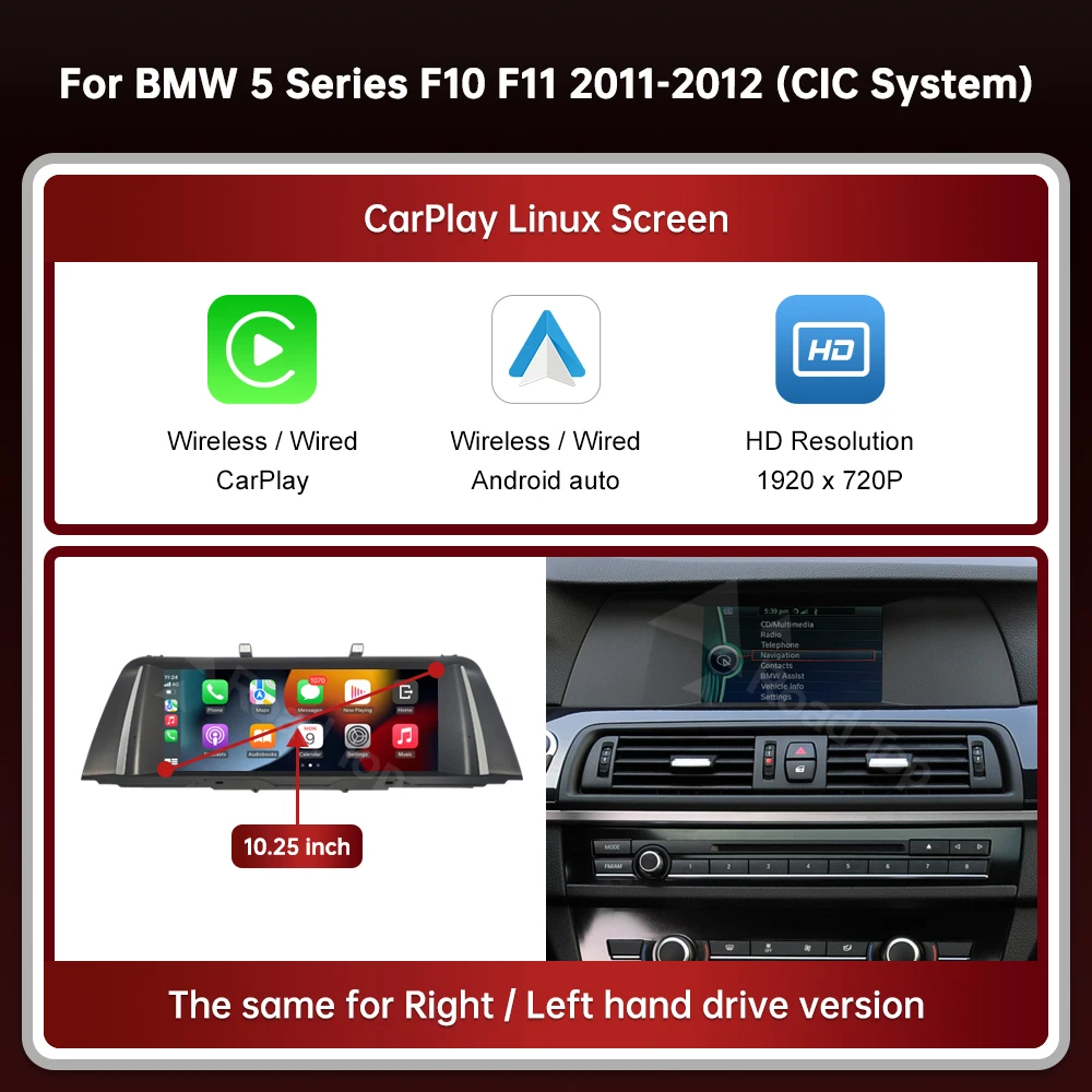 RoadTop 10.25 "12.3" Draadloze CarPlay Android Auto Multimedia Radio Linux Scherm Voor BMW 5 Serie F10 F11 CIC NBT Systeem
