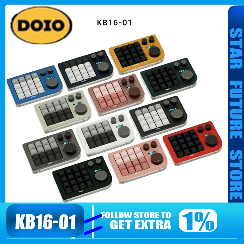 

DOIO 16-key Designer Keyboard Three-knob Customized Mechanical Keyboard Customized KB16-01 Hot plug Digital display screen CNC