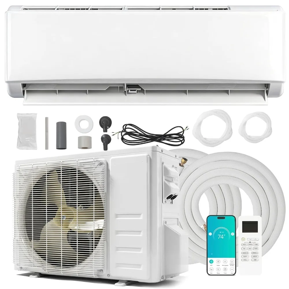 18000 BTU Mini Split AC Heater, 20 SEER2 208-230V WiFi Inverter, Cools 1250 Sq.Ft, Pre-Charged Install Kit, Custom