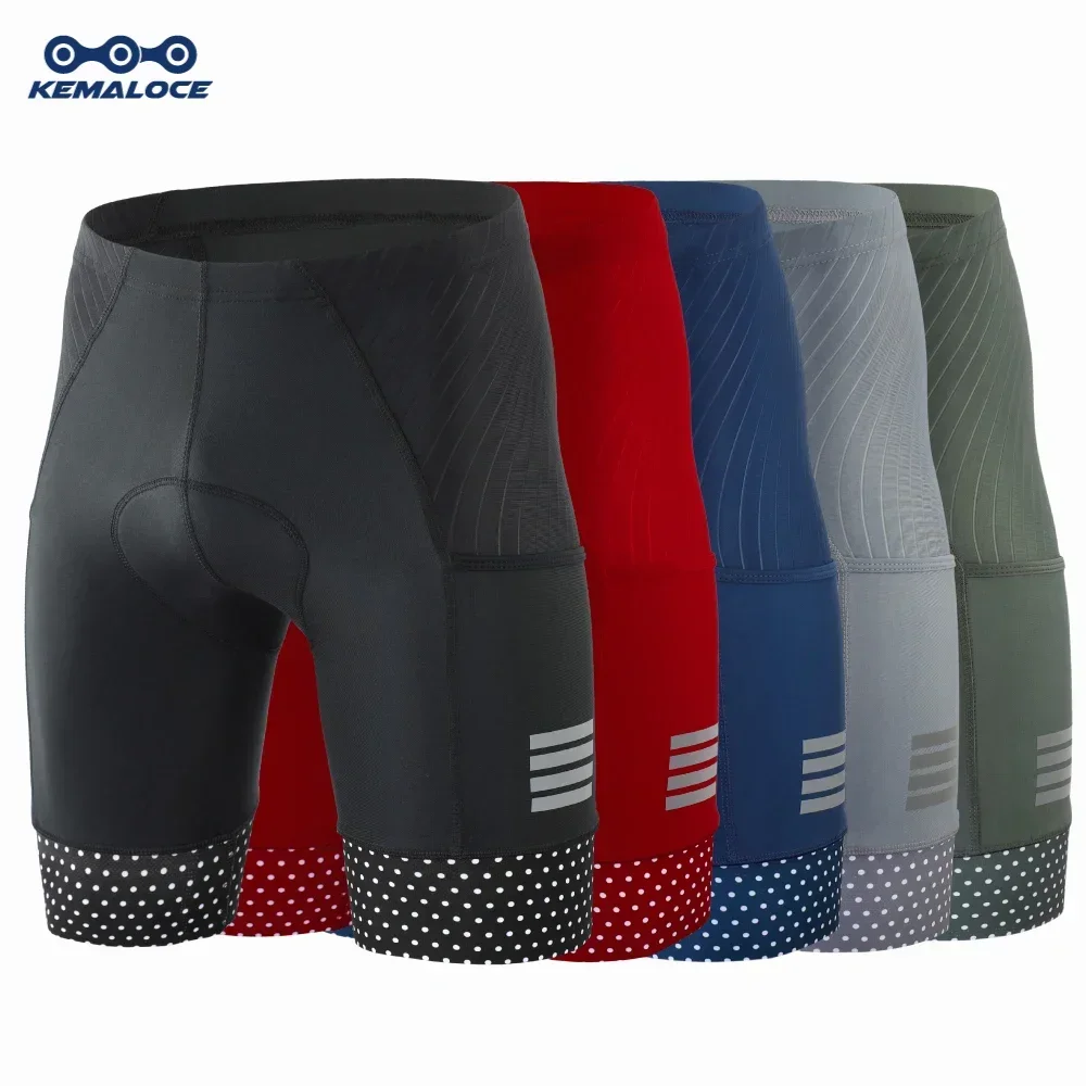 KEMALOCE short de cyclisme hommes blanc noir & gris & rouge Gel Pad été vélo Shorts course sur route Compression réfléchissant vélo culotte