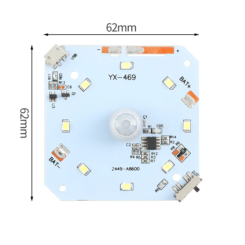 5pcs/1pc PIR Sensor Detector Smart Switch Night light board integrated lamp board control board circuit board 3.7V USB Charging