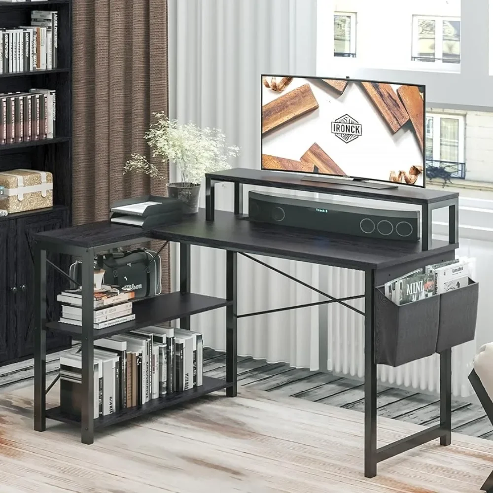 Laptop Stand Writing Study Table for Home Office L Shaped Desk With Storage Shelves Black Freight Free Gamer Chair Furniture