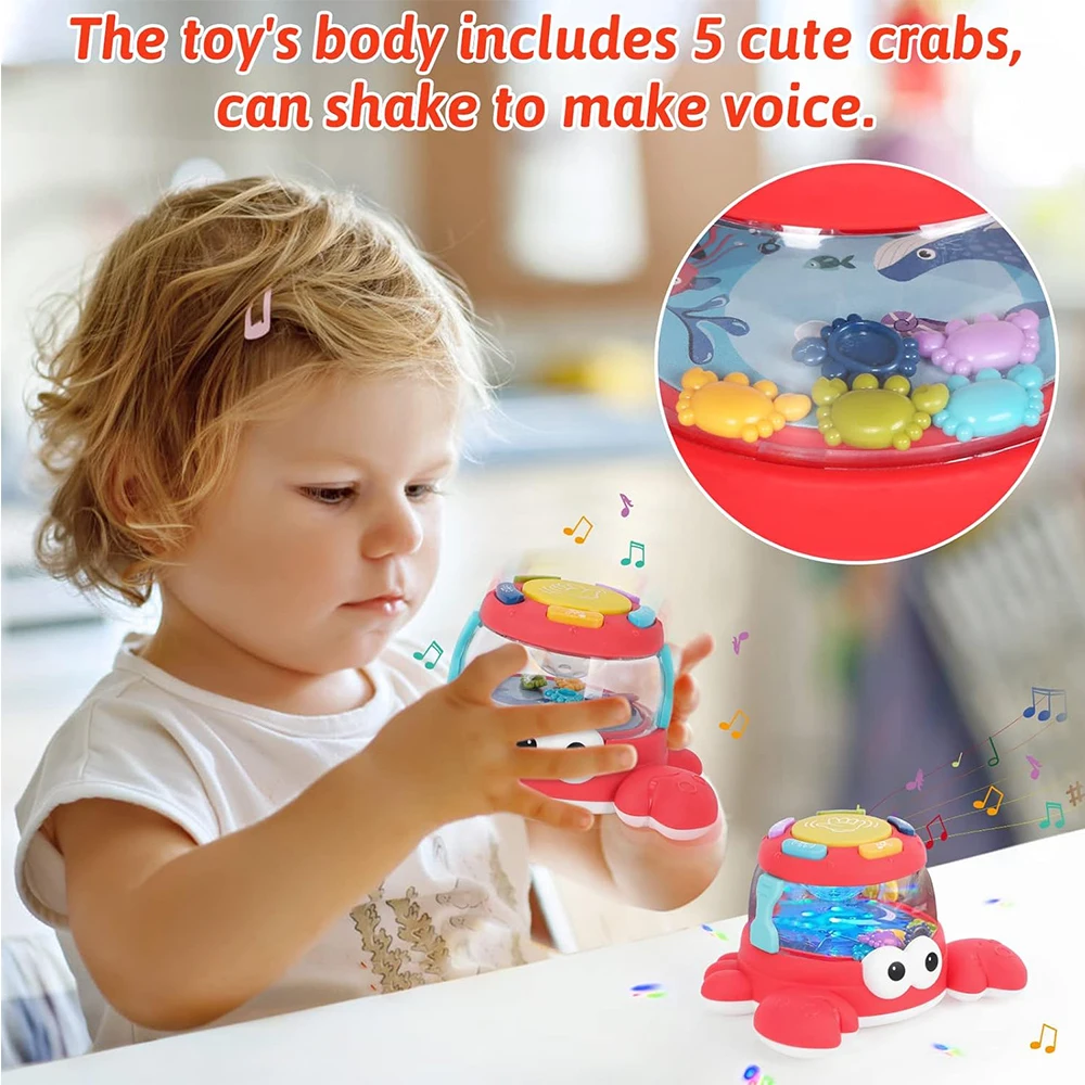 Juguete musical de cangrejo y tortuga para niños, tambor musical de aprendizaje temprano, mejora las habilidades motoras finas, interacción entre padres e hijos, regalo de cumpleaños