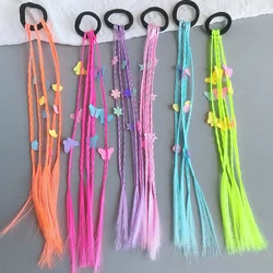 Extensions Capillaires Synthétiques Tressées Colorées avec Bandes en Caoutchouc, Postiches Tressées Arc-en-ciel, Queue de Cheval, Accessoires Capillaires pour Bol